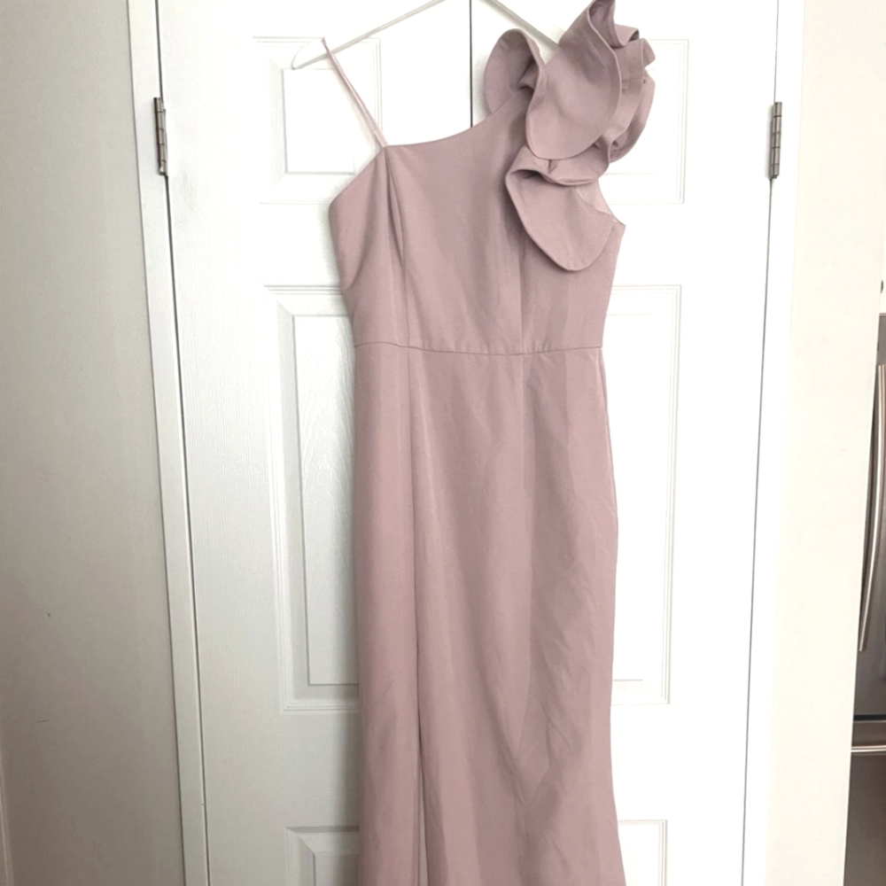 NWT Bariano Sue Asymmetrical One Shoulder Gown in Blush